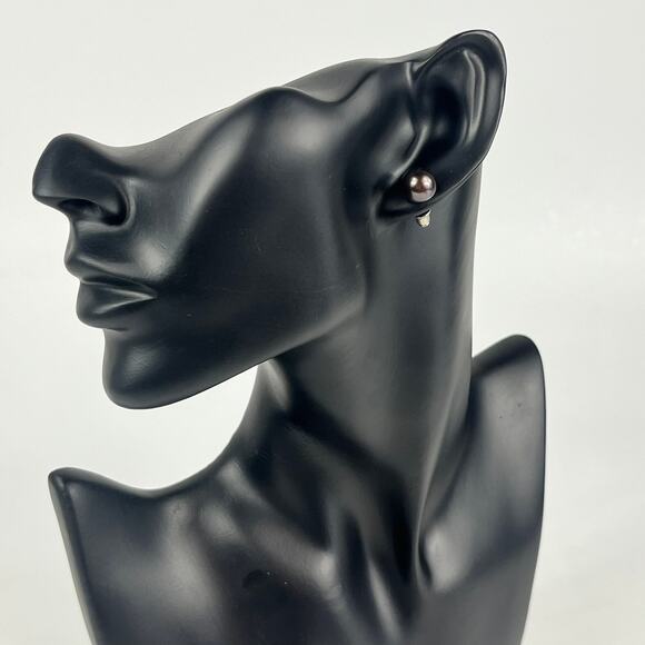 Black Pearl Stud Earrings Silver Tone Post Backing 10mm Minimal Unisex Jewelry - Picture 1 of 6
